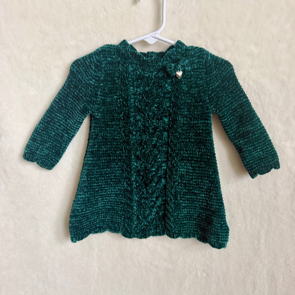 Rachel Zoe Baby Girl Green Chenille Cable Knit Sweater Dress Size 6-9 Months